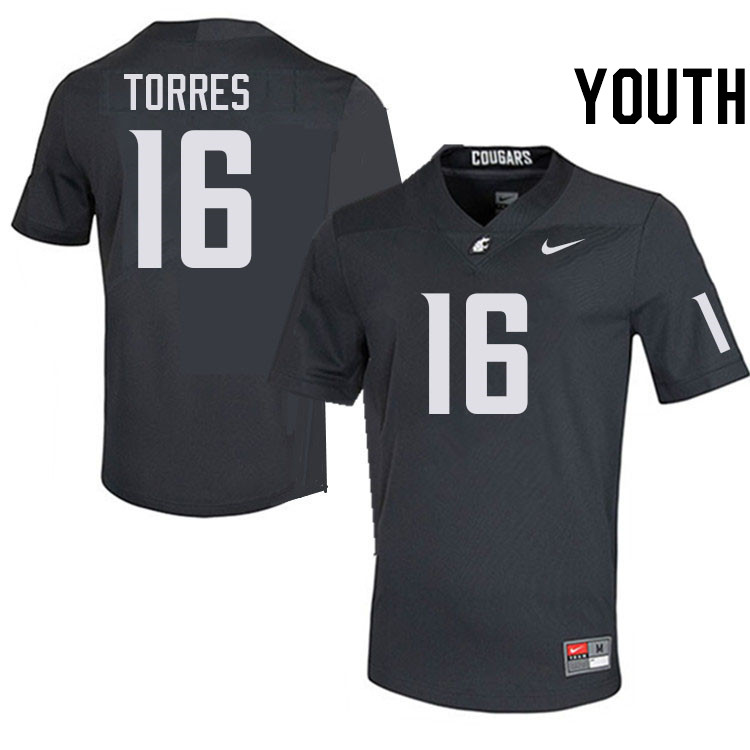 Youth #16 Ethan Torres Washington State Cougars College Football Jerseys Stitched-Charcoal